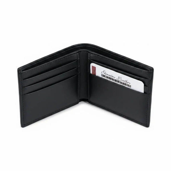 Black leather wallet with card holder on a white background